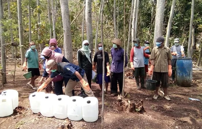 JADI ANCAMAN: Petugas melakukan penyiraman formalin di lahan yang ada spora antraks wilayah Kapanewon Ponjong beberapa waktu lalu. (Disnak Kota Jogja untuk Radar Jogja)