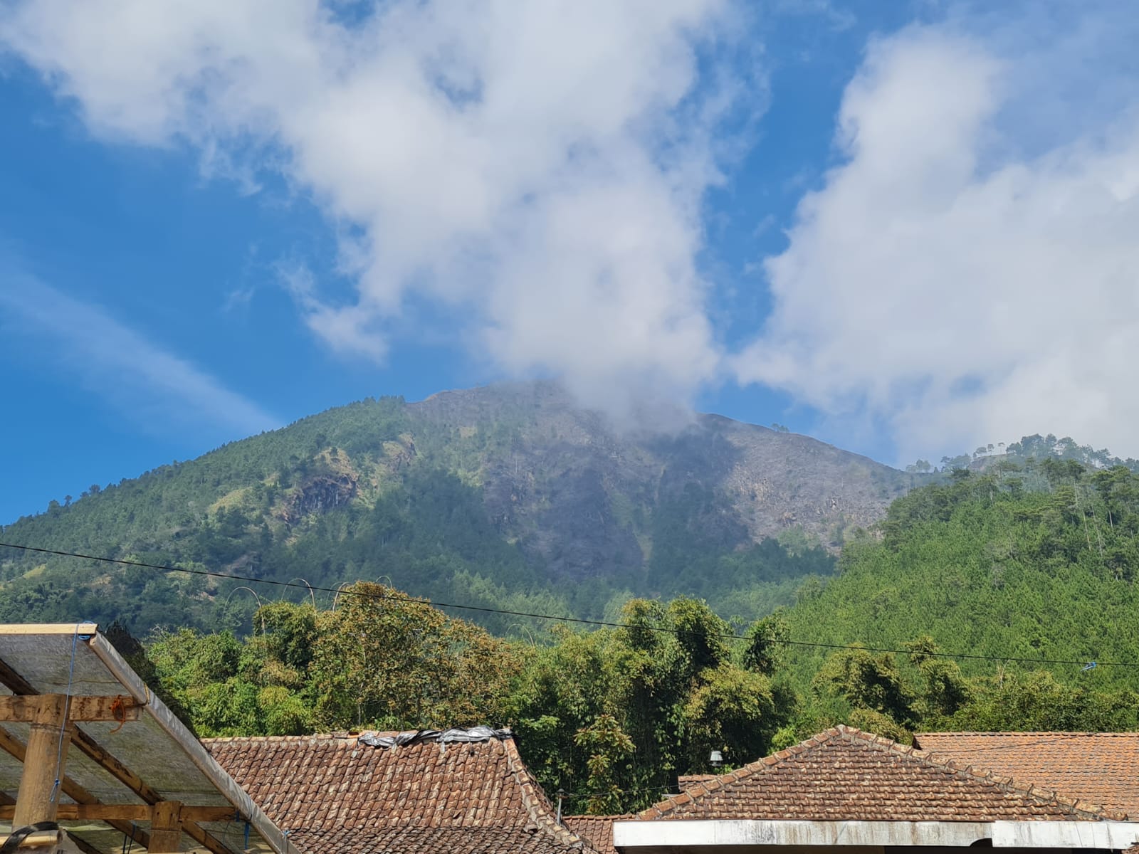 BEKAS TERBAKAR: Dua petak Gunung Andong yang terbakar, sudah padam. Dari bawah, tampak bekas kebakaran, Jumat (11/8). (Naila Nihayah/Radar Jogja)