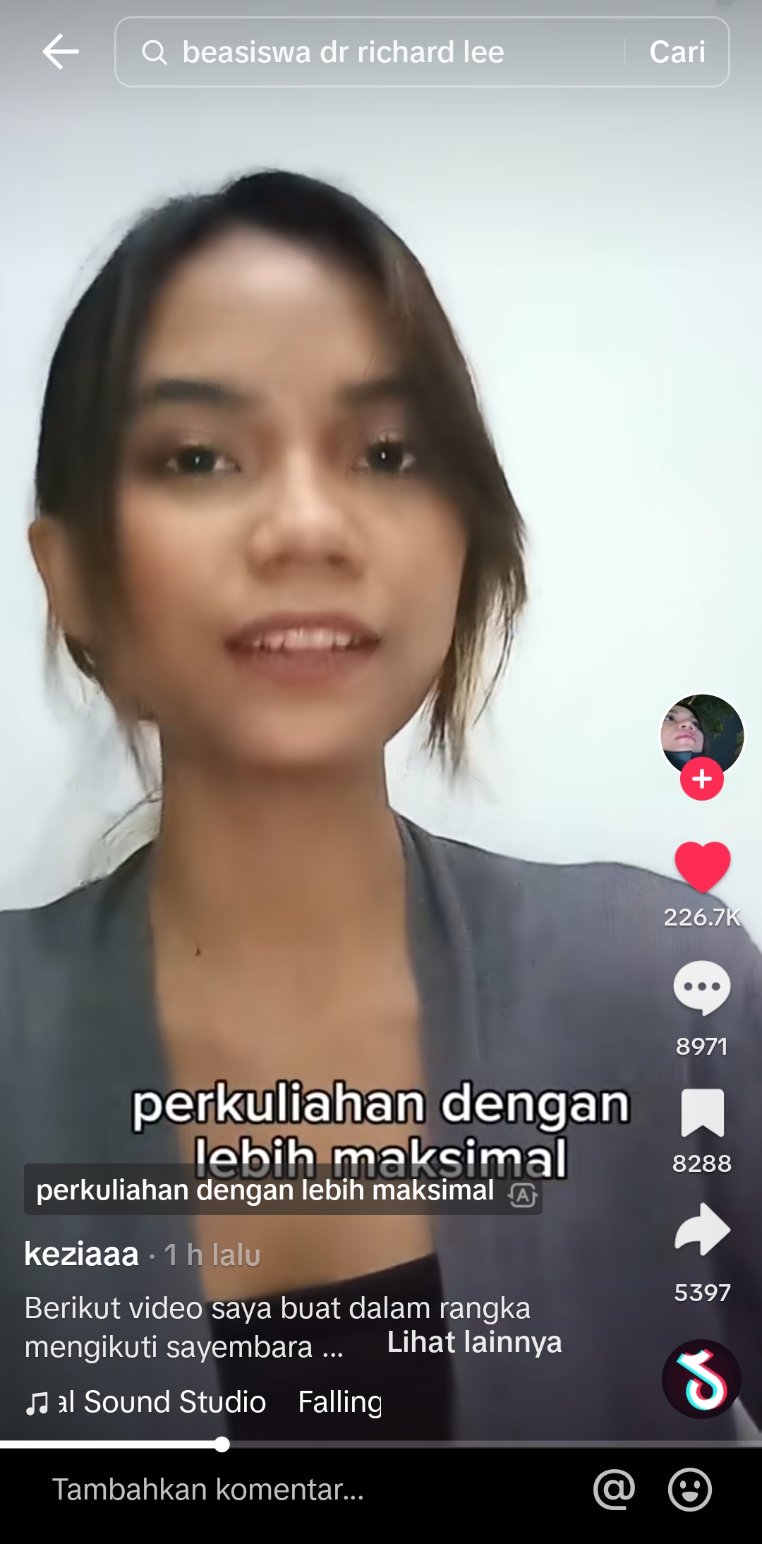 Kezia Victoria mengikuti sayembara beasiswa dr Richard Lee. (Tangkapan layar akun TikTok Kezia)