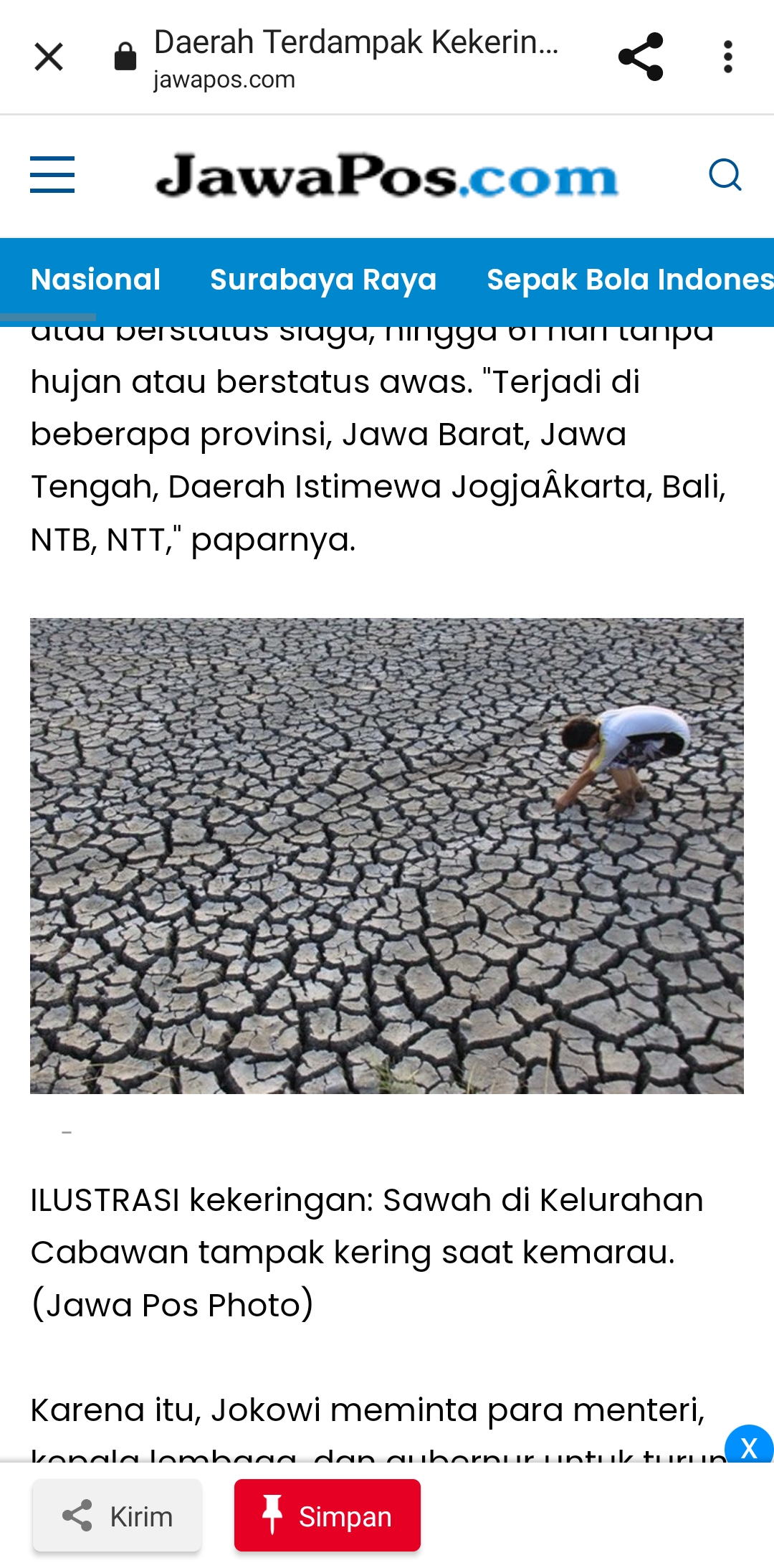 Ilustrasi Kekeringan: sawah mengering saat musim kemarau. (JawaPos.com)