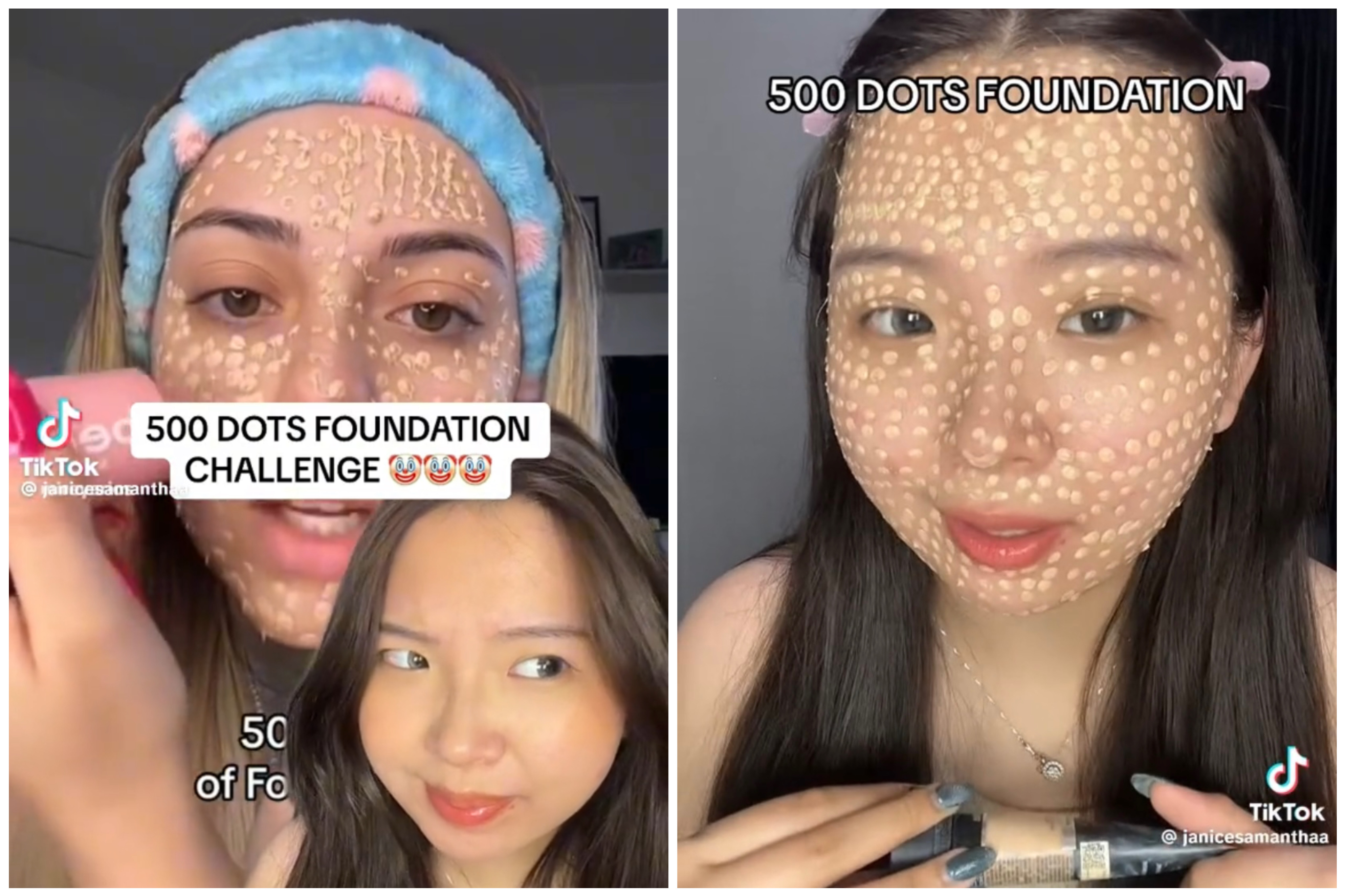 Salah satu peserta challange tutorial makeup menggunakan foundatiom sebanyak 500 titik foundation pada wajah