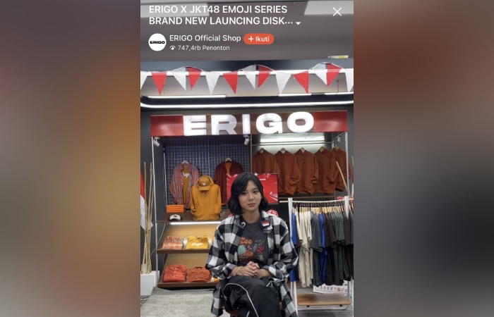 Tangkapan layar live streaming Erigo x JKT48 di Shopee Live pada Jumat (18/8/2023).