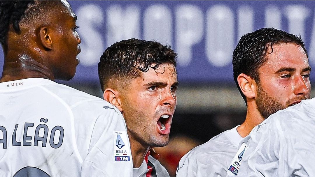 HASIL POSITIF: Christian Pulisic merayakan gol ke gawang Bologna. (Dok AC Milan)