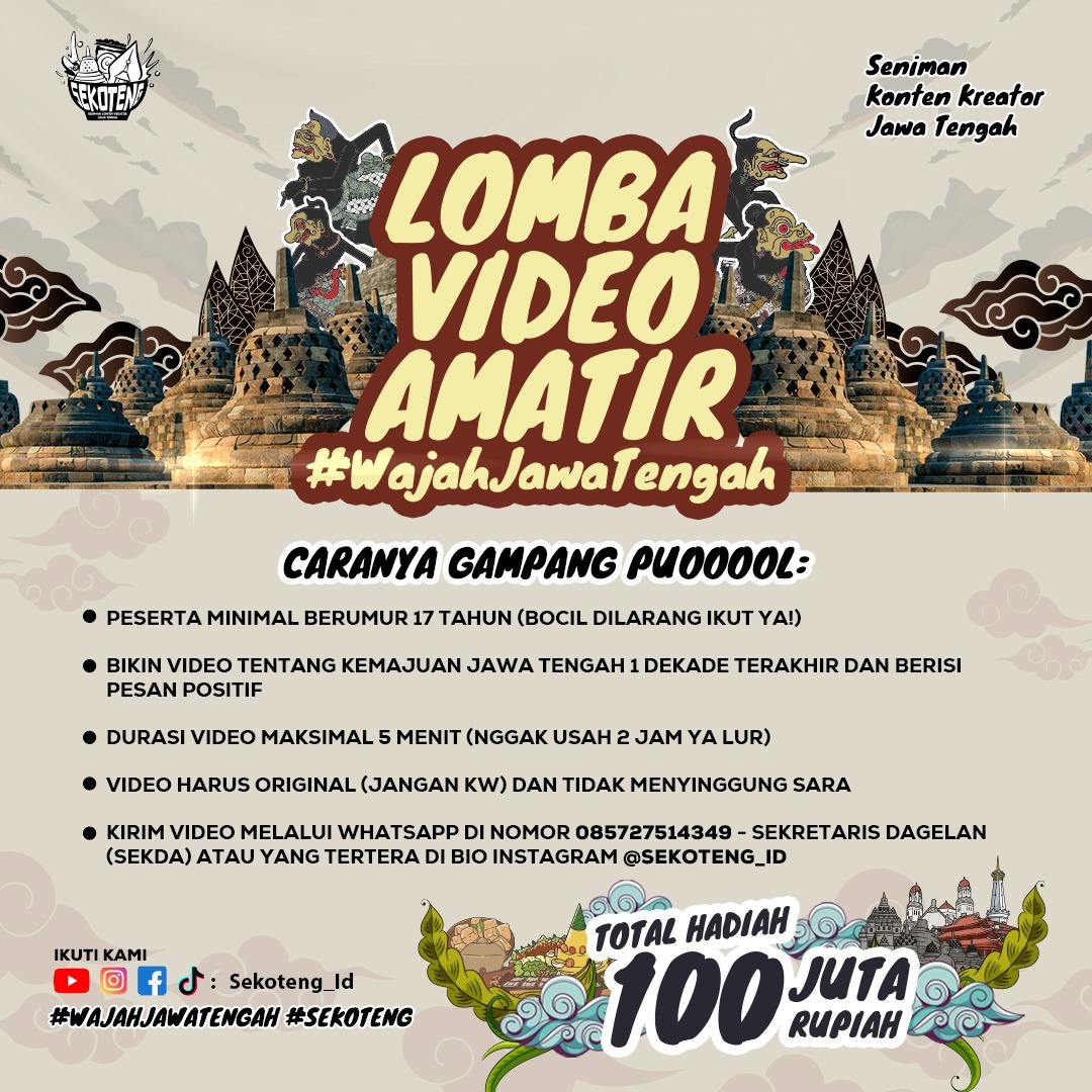WAJAH JAWA TENGAH: Kompetisi video amatir bertema &ldquo;Wajah Jawa Tengah&rdquo; yang digagas oleh Komunitas Seniman Konten Kreator Se-Jawa Tengah (Sekoteng). (ISTIMEWA)