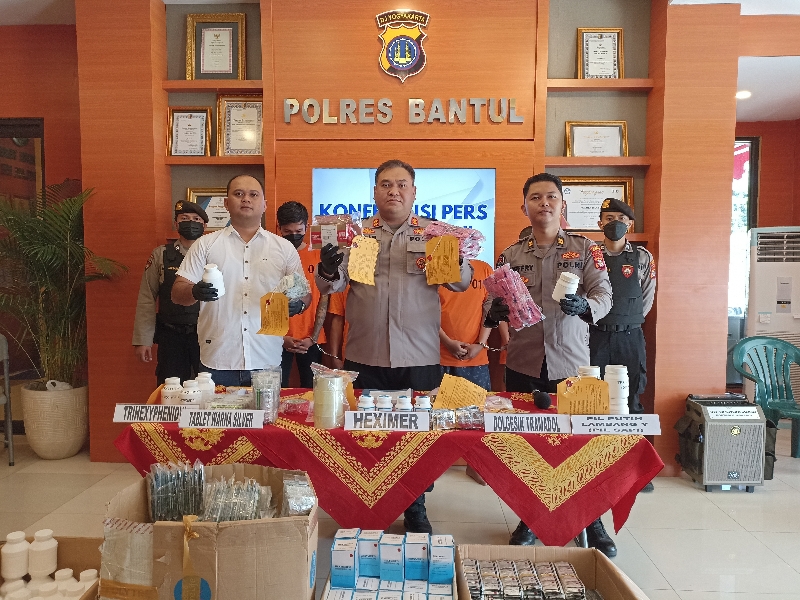 SITA: Polres Bantul mengungkap penyalahgunaan obat-obatan di Mapolres Bantul Jumat (24/8). (Gregorius Bramantyo/Radar Jogja)