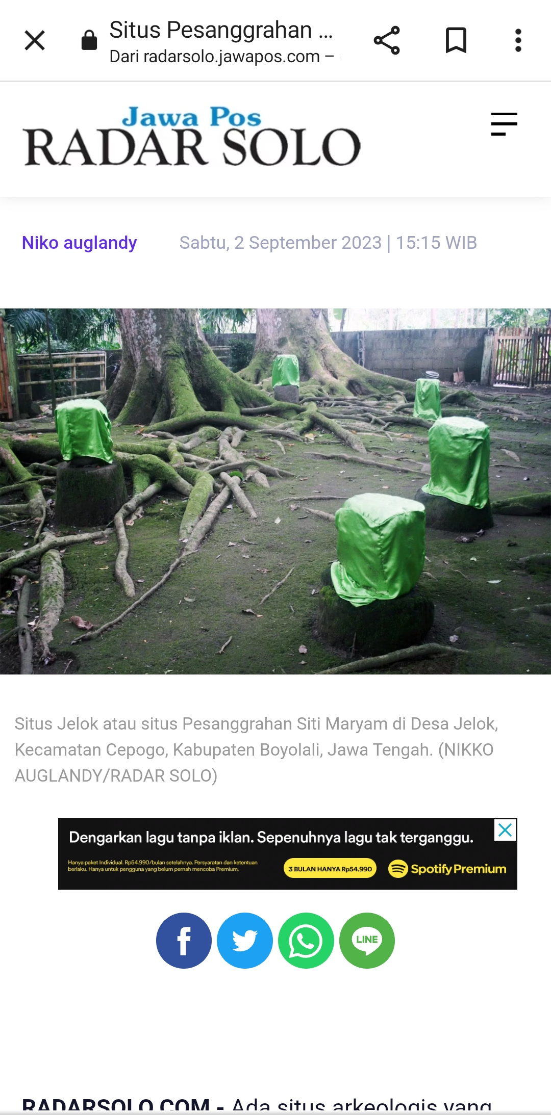 Situs  Jelok atau Situs Pesanggrahan Siti Maryam di Desa Jelok, Kecamatan Cepogo, Boyolali, Jawa Tengah. (NIKKO AUGLANDY/RADAR SOLO)