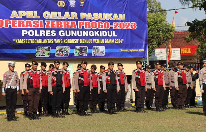 DIMINTA SOPAN - Gelar pasukan Operasi Zebra Progo 2023 di halaman Mapolres Gunungkidul beberapa waktu lalu.DOKUMEN POLRES GUNUNGKIDUL