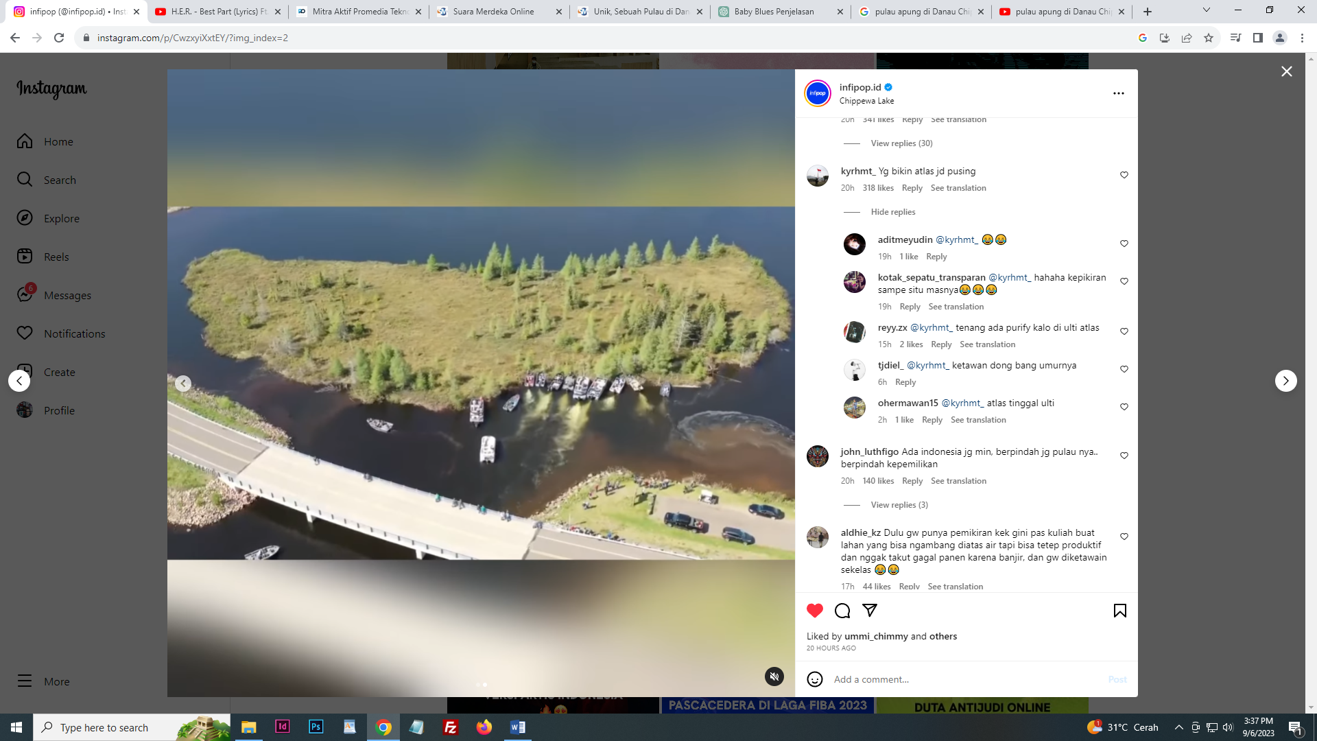 Pulau Apung  di Danau Chippewa Wisconsin Amerika Serikat. (intagram @infipop.id)