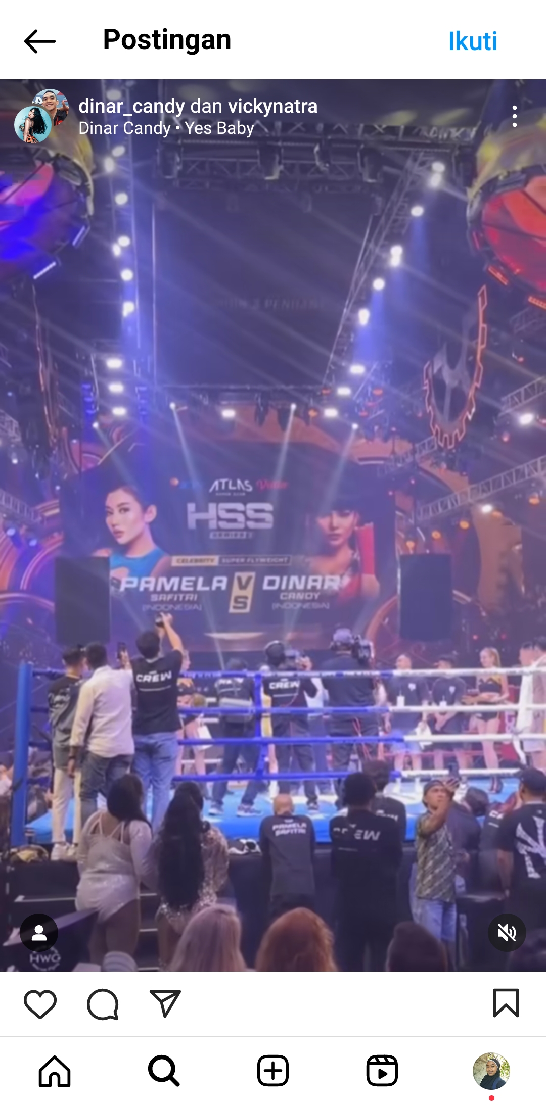 SERU: Pertandingan tinju Dinar Candy VS Pamela Safitri dalam Holywings Sport Show 3 di Bali, Minggu (10/9/2023). (Ig Dinar Candy)