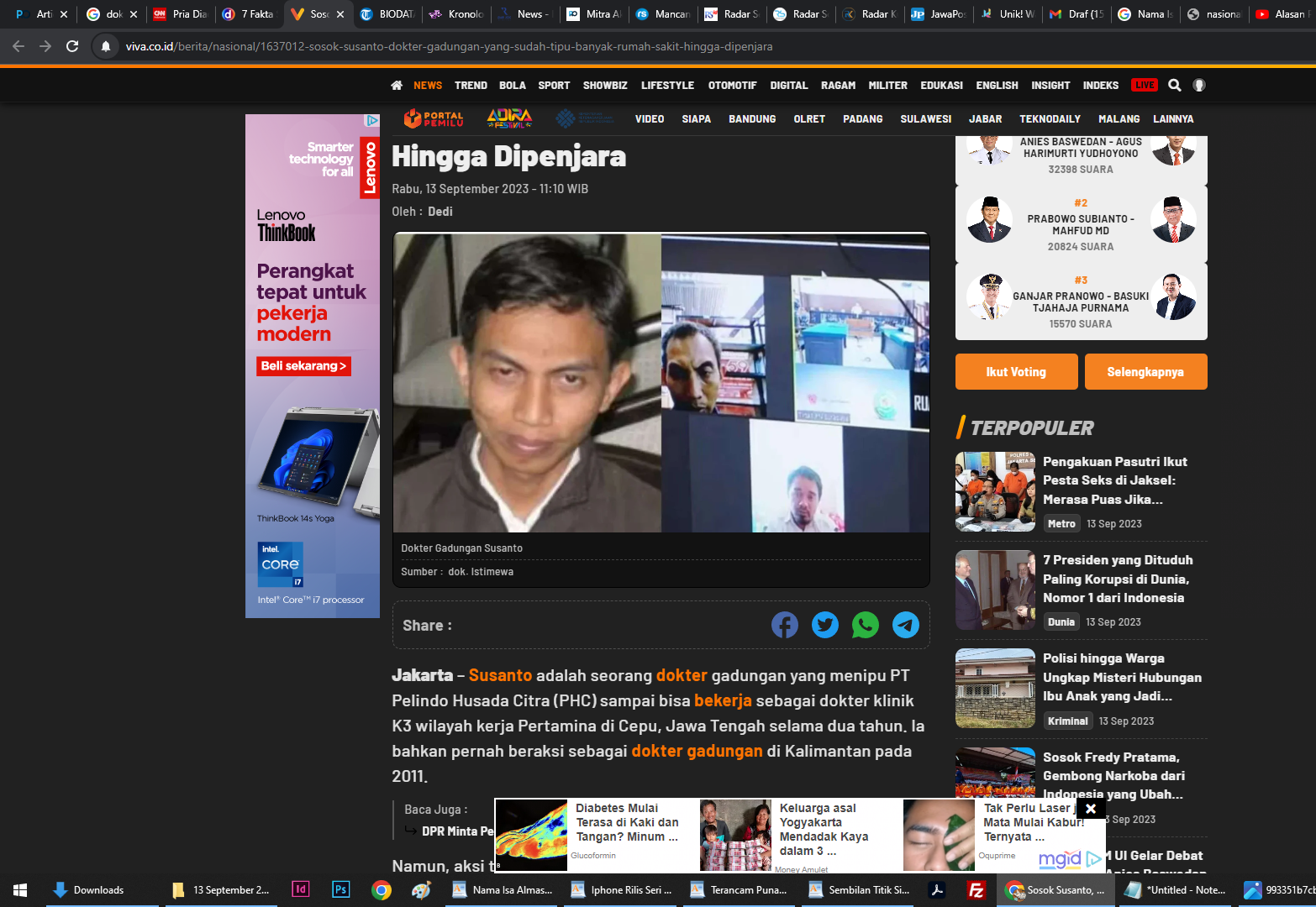 DUDUK DI KURSI PESAKITAN: Susanto terdakwa dokter gadungan palsukan identitas melamar kerja sebagai  dokter first aid, disidang di PN Surabaya, Selasa (12/9/2023). (ISTIMEWA)