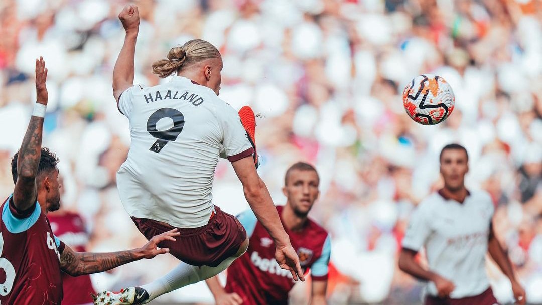 SATU: Erling Haaland mencetak satu gol ke gawang West Ham United. (Dok Manchester City)