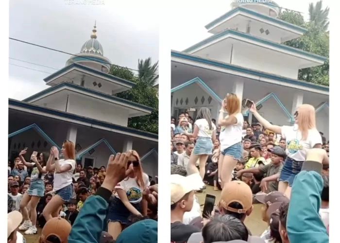 Aksi 3 Biduan Seksi Asik Joget Pargoy di Masjid di Lumajang dalam video dibagikan akun Instagram @terang _media. (Radar Kudus)