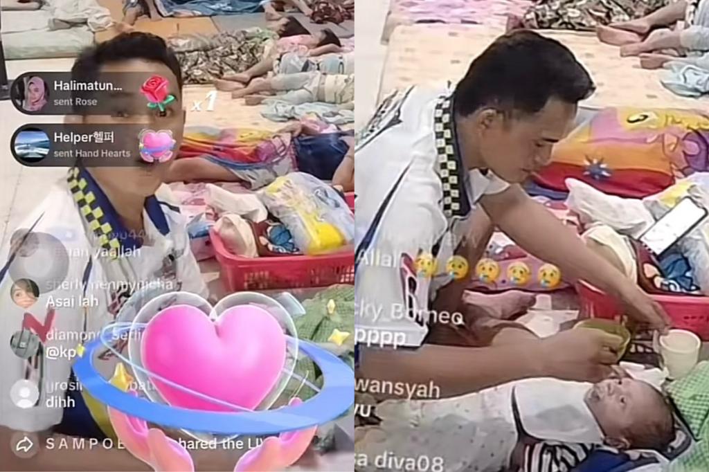 Zamaneuli Zebua, pengelola panti asuhan sedang menyuapi bubur ke bayi 2 bulan (Tangkapan layar TikTok @lia.amalia167)