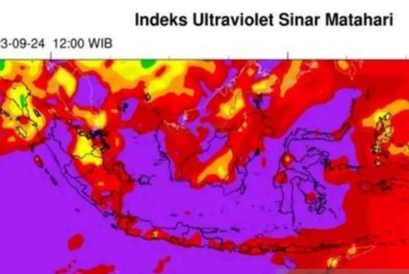 HATI-HATI: Tangkapan layar Peta Indeks Sinar UV Matahari BMKG pada 24 September. (BMKG/Antara)