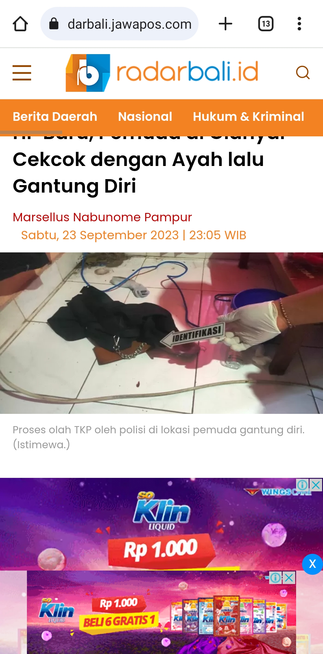 Proses olah TKP oleh polisi di lokasi pemuda gantung diri. (Istimewa)