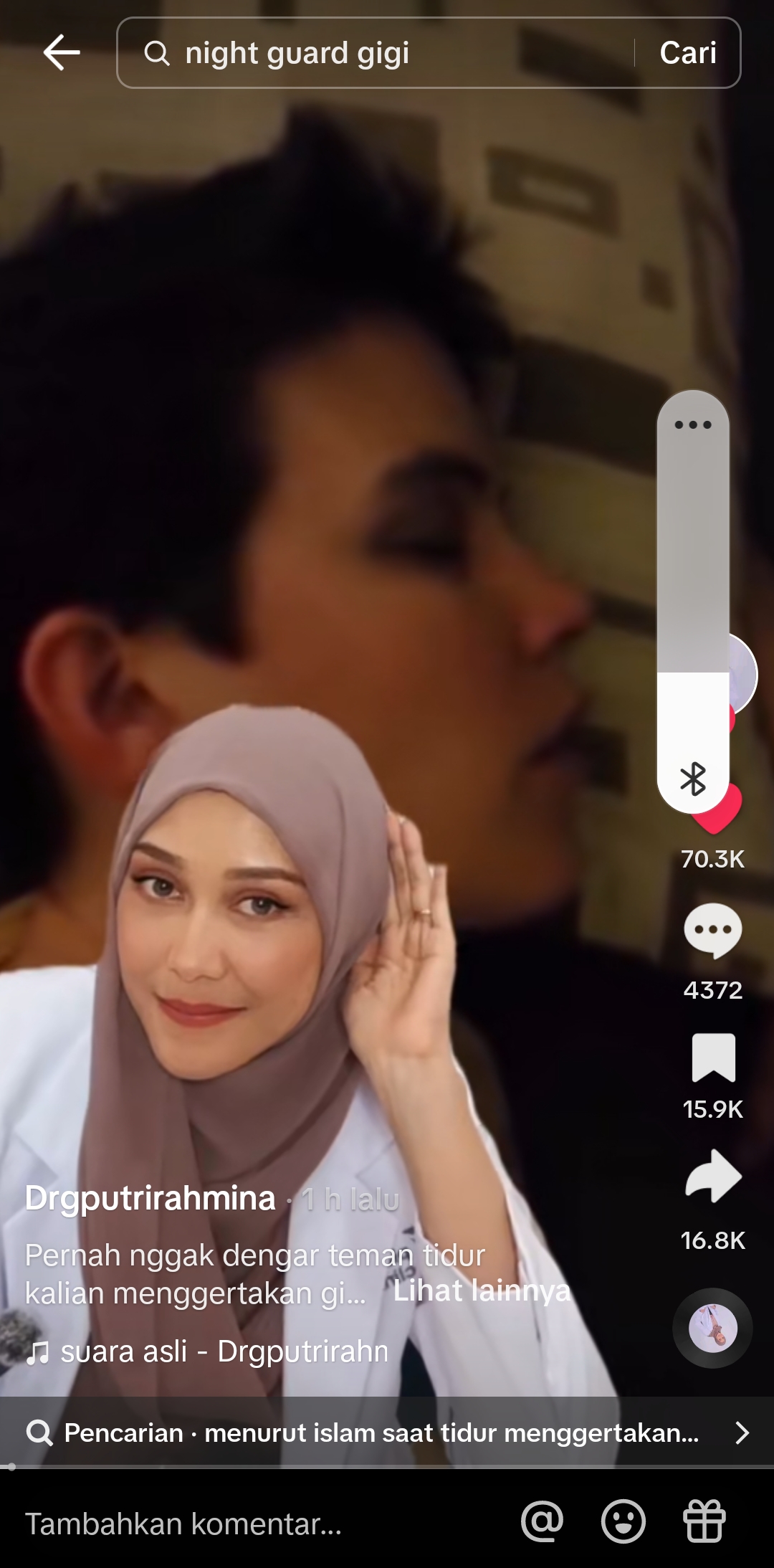 Tangkapan layar penjelasan Dokter Gigi Putri Rahmina terkait kondisi tidur dengan menggertakkan gigi. (Tiktok/@drgputrirahmina)