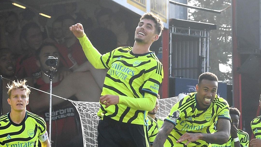 KUAT: Pemain Arsenal Kai Havertz usai mencetak gol ke kandang Bournemouth di Vitali Stadium Sabtu (30/9). (Dok Arsenal)
