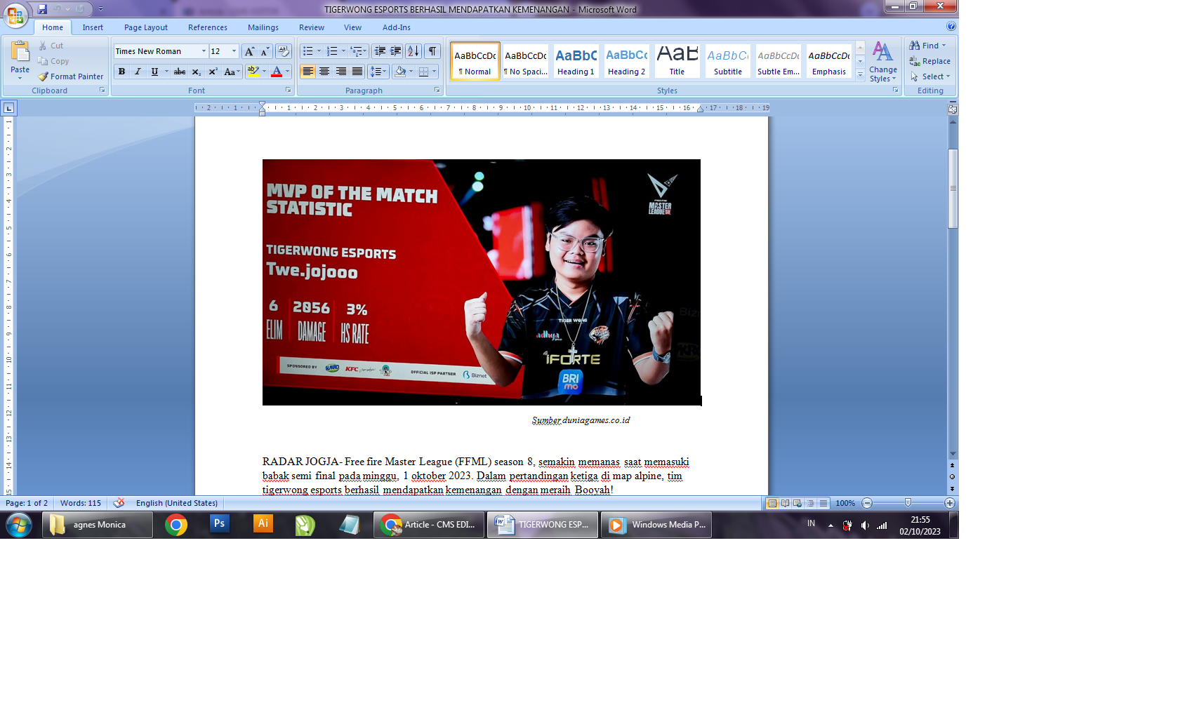 Tim Tigerwong Esports berhasil mendapatkan kemenangan dengan meraih Booyah. (duniagames.co.id)