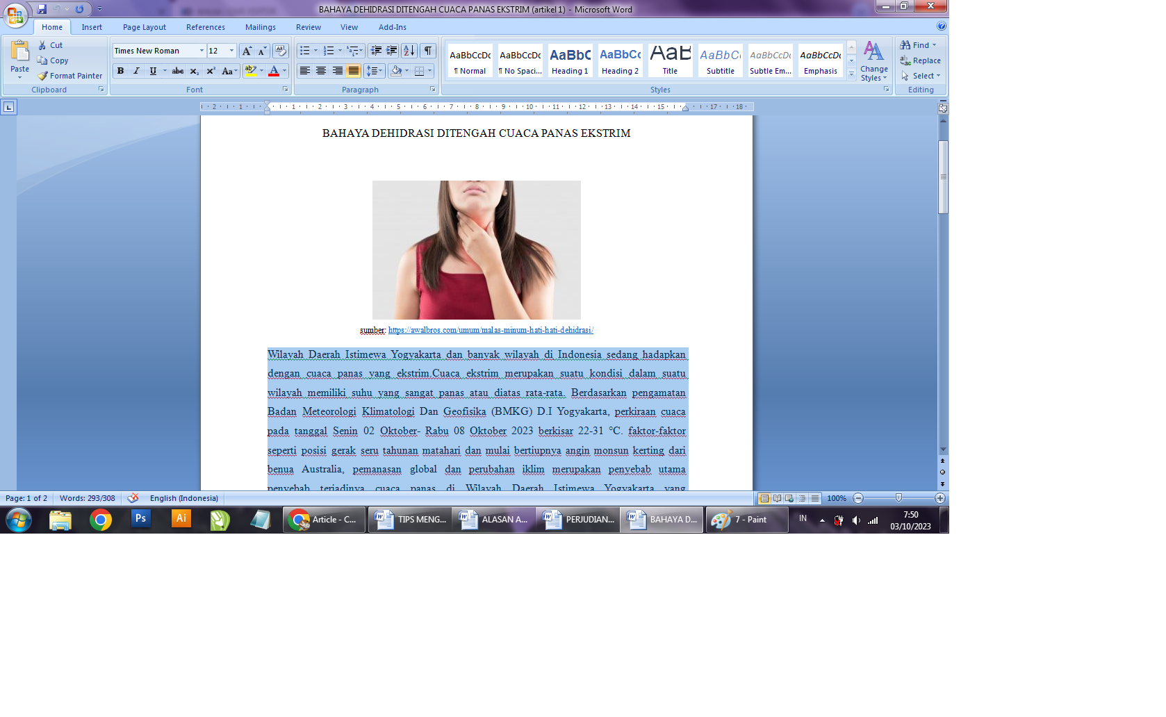 Ilustrasi seseorang terkena dehidrasi akibat cuaca panas ekstrem. (awalbros.com)