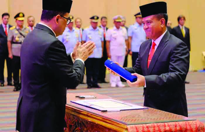 RESMI : Prosesi pelantikan Marsekal Madya (Marsdya) TNI Kusworo sebagai Kepala Badan Nasional Pencarian dan Pertolongan (Basarnas), Rabu (4/10).