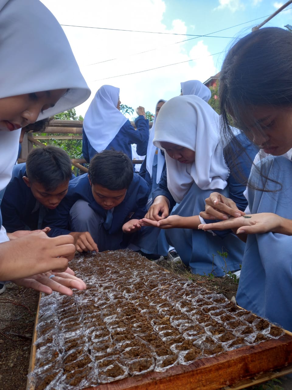 TARIK MINAT: Sejumlah pelajar terlihat antusias mengikuti praktik lapangan program Petugas Penyuluh Pertanian masuk sekolah belum lama ini. (Dok DPP Kabupaten Gunungkidul)