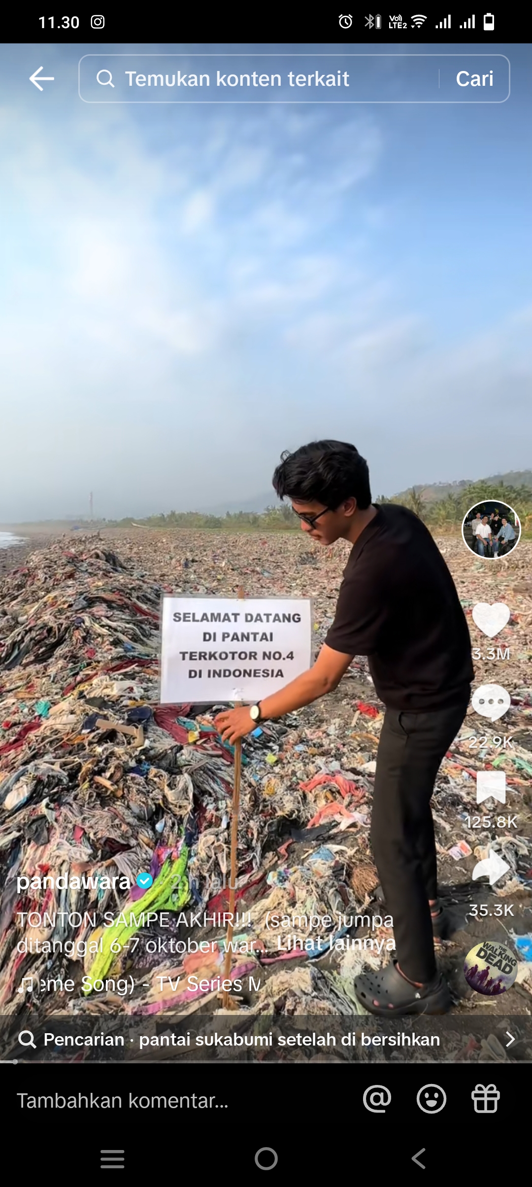 Keadaan Pantai Cibutun Loji sebelum dilakukan pembersihan. (tangkapan layar TikTok/@Pandawara)
