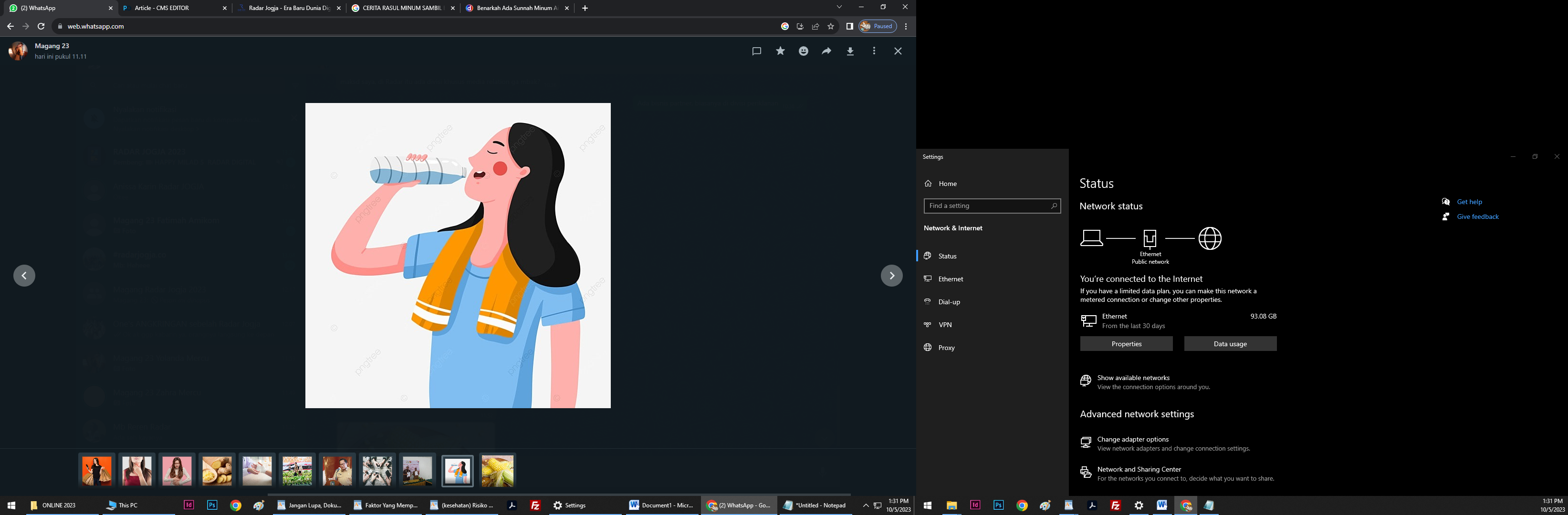 Ilustrasi kartun seorang perempuan minum sambil berdiri. (pngtree.com)