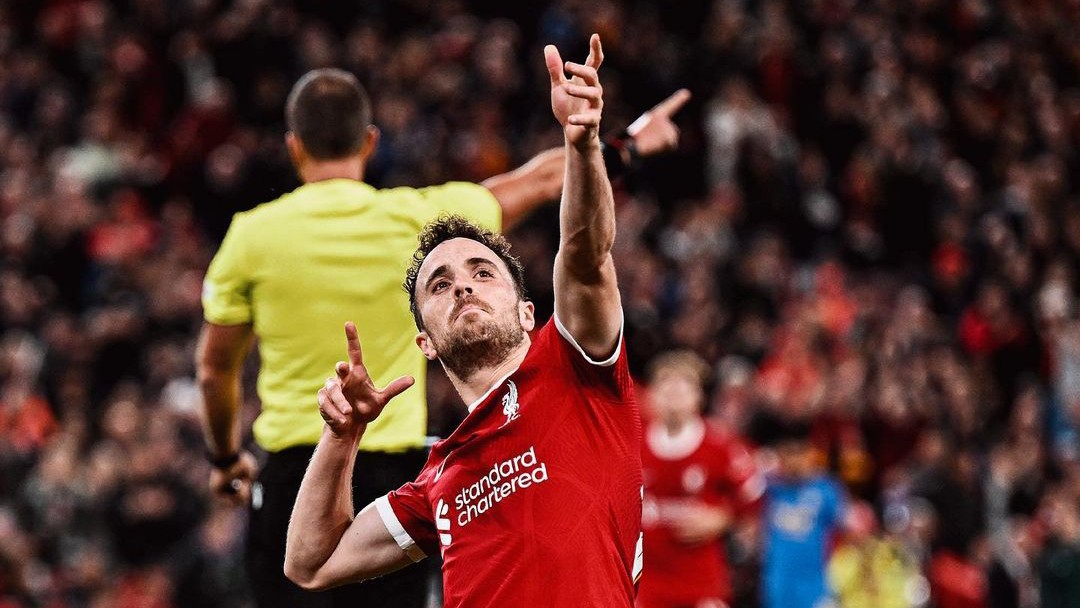 DOR: Pemain Liverpool Diogo Jota saat kalahkan Union St.Gilloise dalam pertandingan kedua Liga Euopa Grup E di Anfield, Jumat (6/10) dini hari. (Dok Liverpool)
