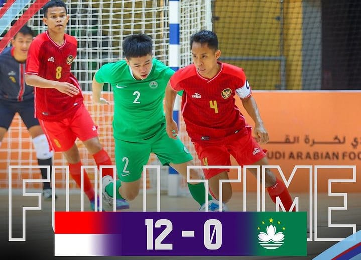 BANTAI: Indonesia hempaskan Macau 12-0, pada ajang AFC Futsal Asian Cup di Green Hall, Dammam, Arab Saudi (7/10). (Istimewa)