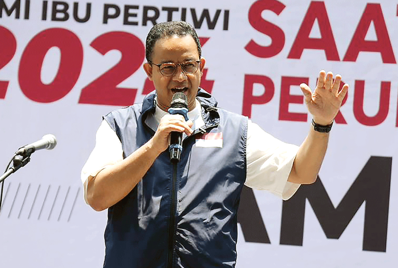 Anies berpidato di depan gedung GIM (Jawapos group)