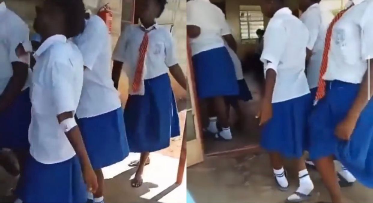 Foto: Para siswa terlihat berjalan sembari menggoyangkan kaki seperti orang yang kesurupan dan tak berdaya. (Instagram/@Creativox)