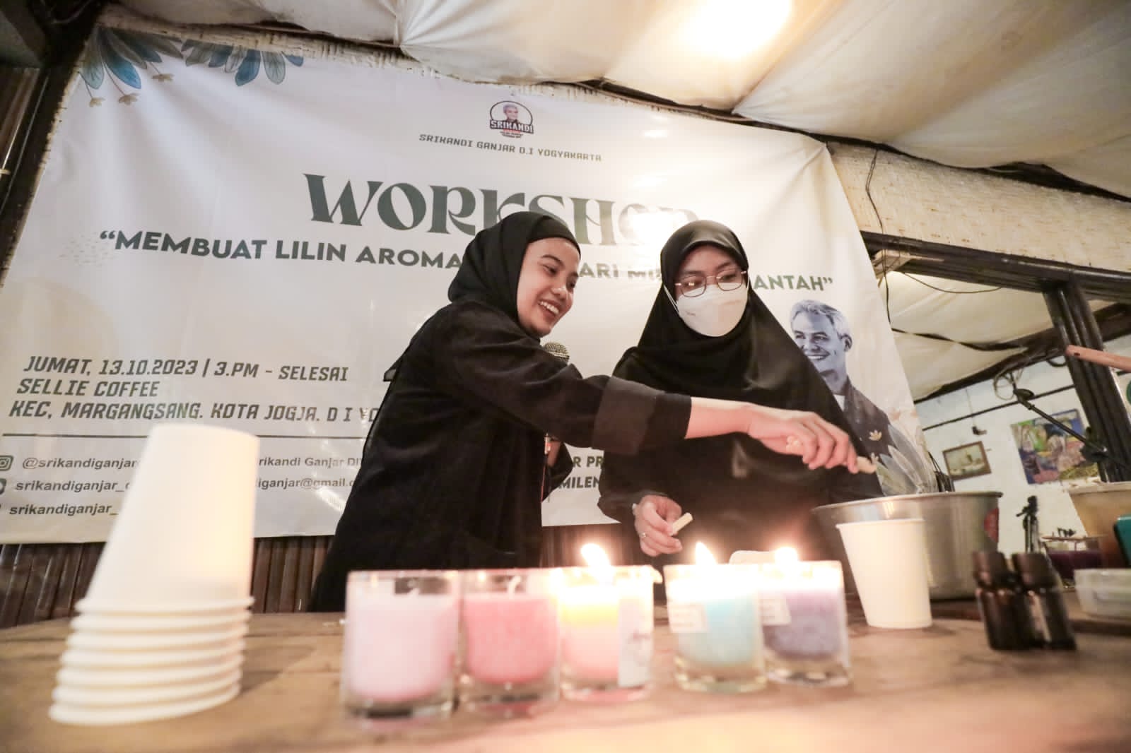 WORKSHOP: Sukarelawan Srikandi Ganjar untuk menyelenggarakan workshop membuat lilin aroma terapi berbahan dasar limbah minyak. (ISTIMEWA)