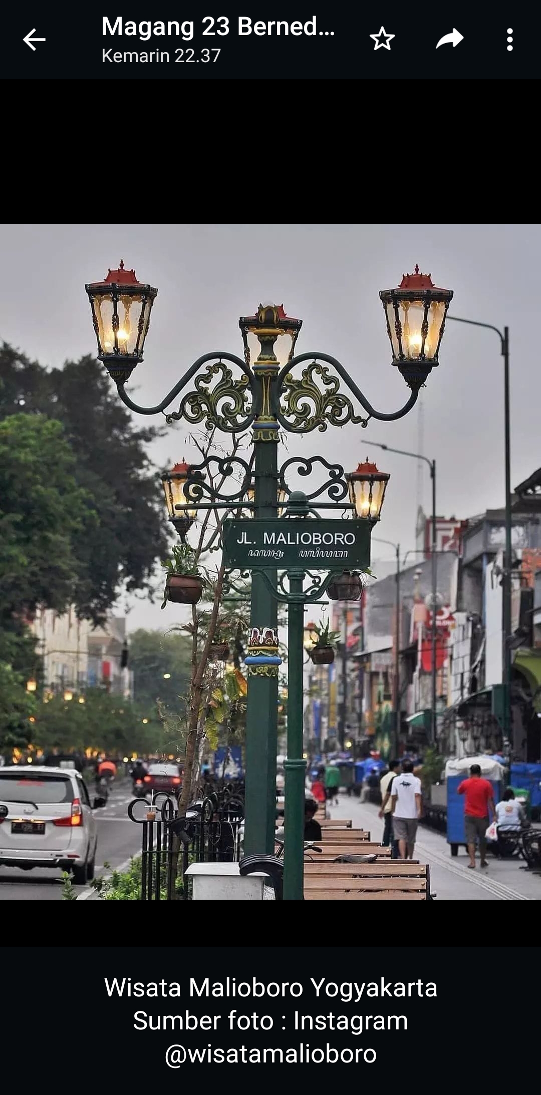 Wisata Malioboro Jogjakarta. (Instagram/@wisatamalioboro)
