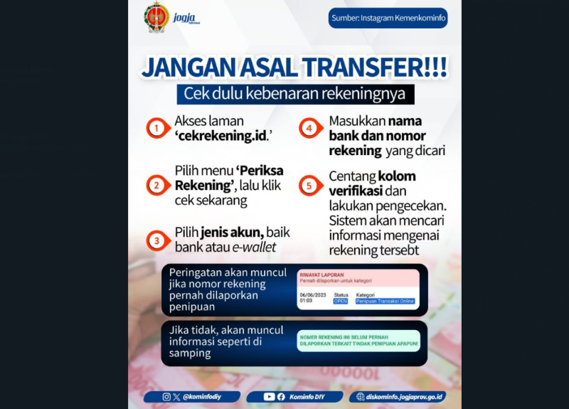 Jangan asal transfer, cek dulu kebenarannya. (Instagram/@kemenkominfo)