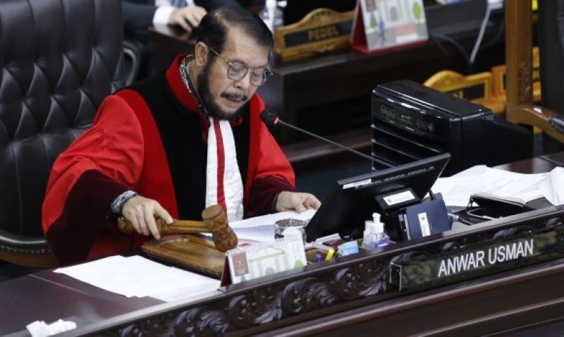 Ketua MK Anwar Usman saat membacakan amar putusan uji materil tentang Pemilu &nbsp;(mkri.id)
