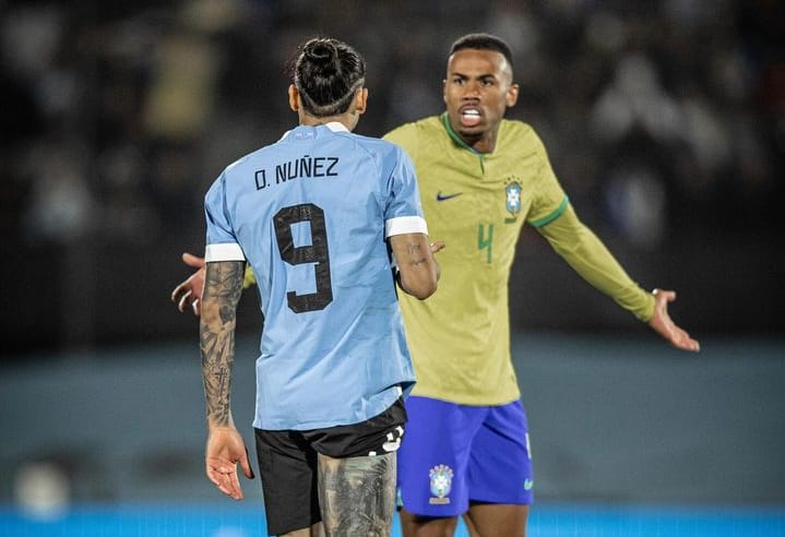 MENANG:  Darwin Nunez berhasil antarkan Uruguay kalahkan Brasil, dalam lanjutan matchday keempat Kualifikasi Piala Dunia 2026 Zona Amerika Selatan, di Centenario Stadium, pada Rabu (18/10/2023) pagi h