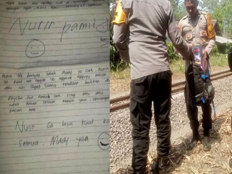 Surat Permintaan Maaf Siswi SMK di Blitar yang Bunuh Diri (kiri). Polisi saat evakuasi korban.  (Kabar Surabaya)