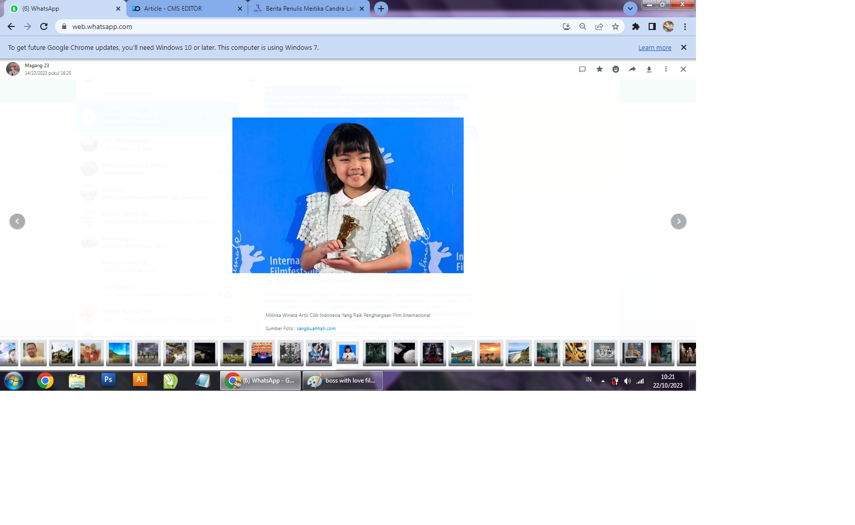 Milinka Winata artis cilik Indonesia  raih penghargaan Film Internasional. (sangbuahhati.com)