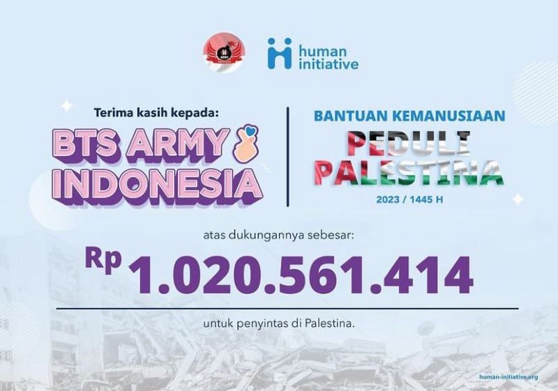 jumlah donasi yang terkumpul untuk membantu koban Palestina di Jalur Gaza. ( Instagram/@army_indonesia)