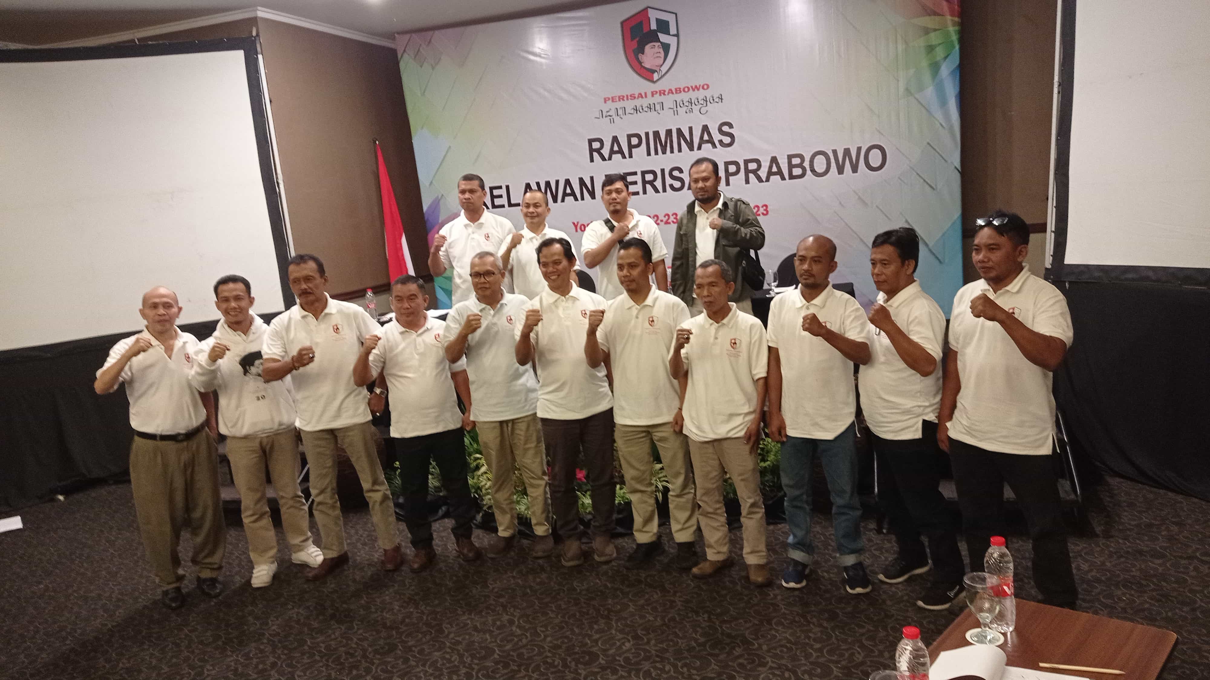 Para relawan yang tergabung dalam Perisai Prabowo saat menggelar Rapimnas di Jogja 22-23 Oktober 2023