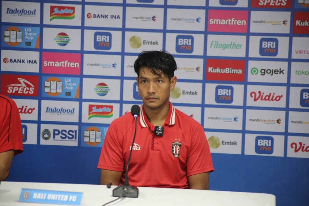 Jajang Mulyana beri tanggapan usai laga saat Bali United berhasil kalahkan Persebaya Surabaya, dengan skor 3-1, pada lanjutan pekan ke-16 BRI Liga 1 2023/2024 Jumat (20/10). (Dok Bali United)