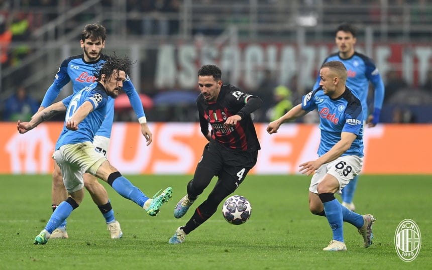 PEDE: AC Milan kalahkan Napoli dengan skor tipis 1-0 dalam laga leg pertama perempat final Liga Champions di Stadion San Siro Rabu (13/4/2023) lalu. (Dok AC Milan)