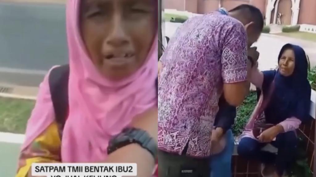 Aksi cium tangan satpam TMII yang bentak dan tarik tas pedagang (Intagram @lagi.viral)