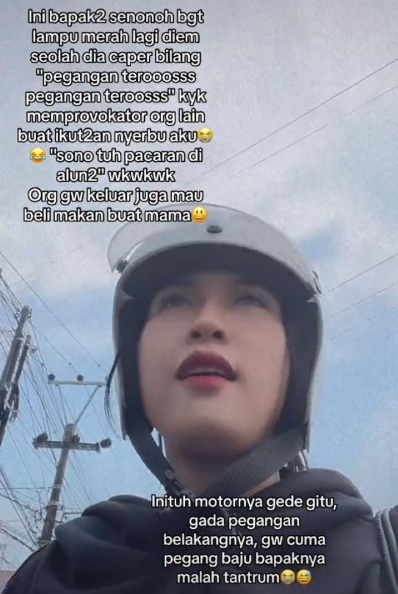 Octa bagikan video kekesalannya usai diomeli bapak-bapak di bangjo, gegeara bonceng peganggangan baju kakaknya. (TikTok/@oct.octa)
