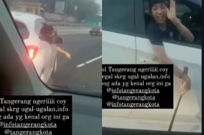 Foto: Pemobil mengamcam pakai sajam yang diduga begal di Tol Tangerang (Instagram/infotangerangkota)
