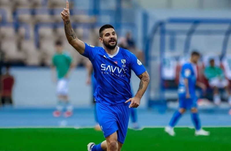 selebrasi Alexandar Mitrovic setelah membawa unggul Al Hilal atas Al Ahli