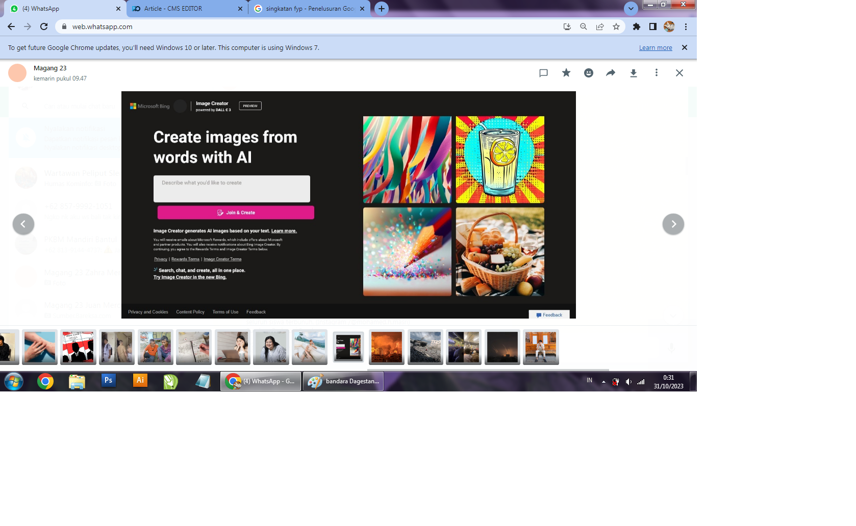 Website Bing untuk membuat gambar menyerupai poster film Disney Pixar. (Tangkapan layar Website/Bing)