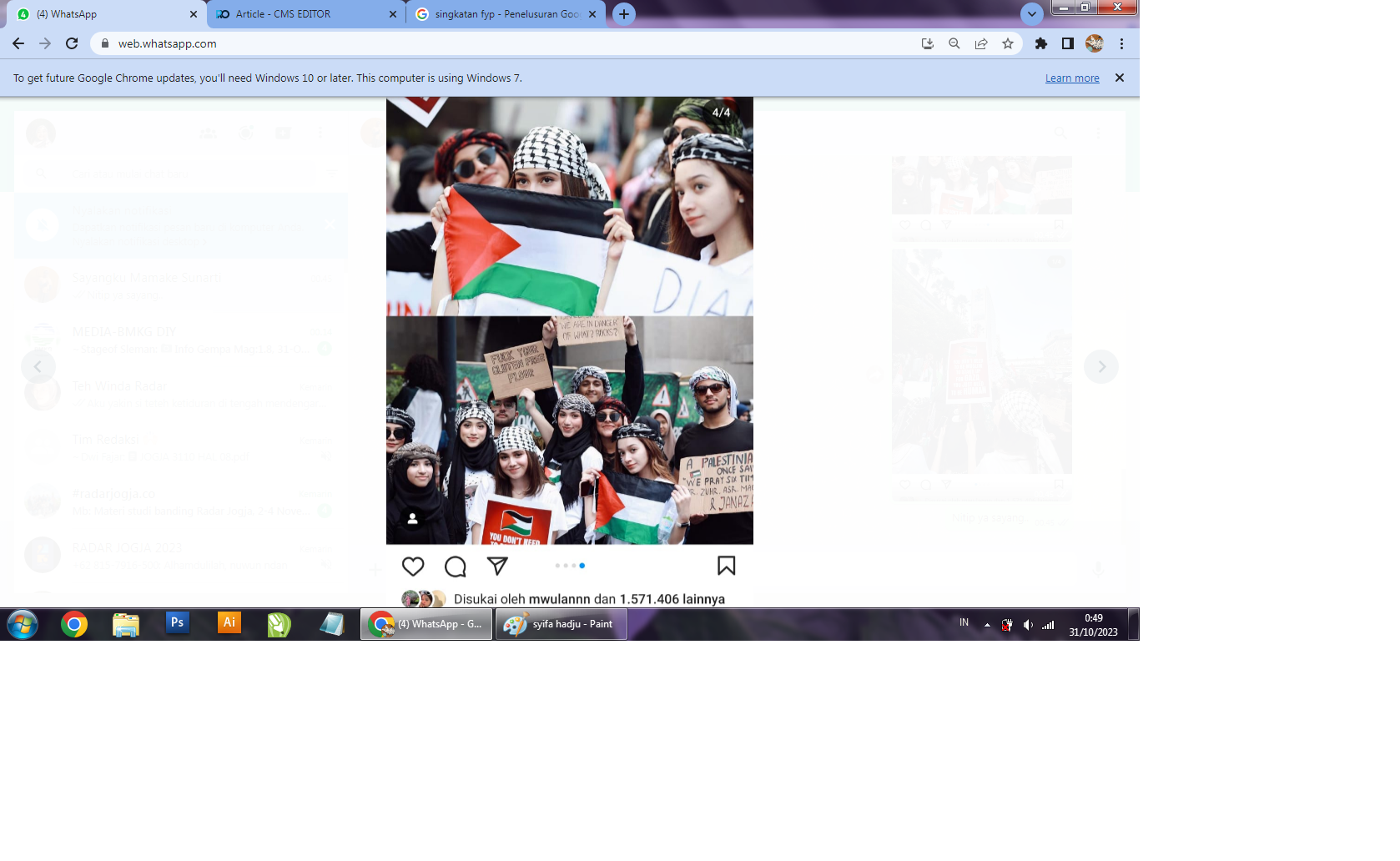 Syifa Hadju (dari kiri nomor 2) ikut aksi dukung Palestina atas serangan Israel. (Instagram/@syifahadju)