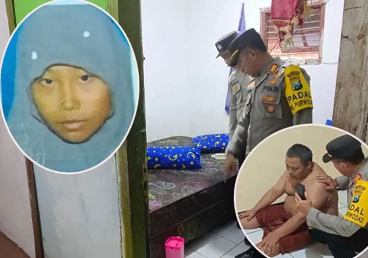 OLAH TKP: Petugas di ruang tengah rumah Khoiri, sesaat setelah kejadian. Inset, Fitria Almuniroh Hafidloh Diana semasa hidup dan Khoiri, mertua yang membunuh menantunya.