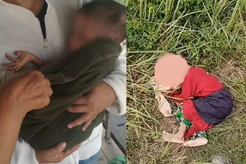 Kondisi balita 3 tahun saat ditemukan di semak-semak Kota Sampit, Kotawaringin Timur, Kalimantan Tengah, Rabu (1/11/2023) siang. (malang.jatimnetwork.com)